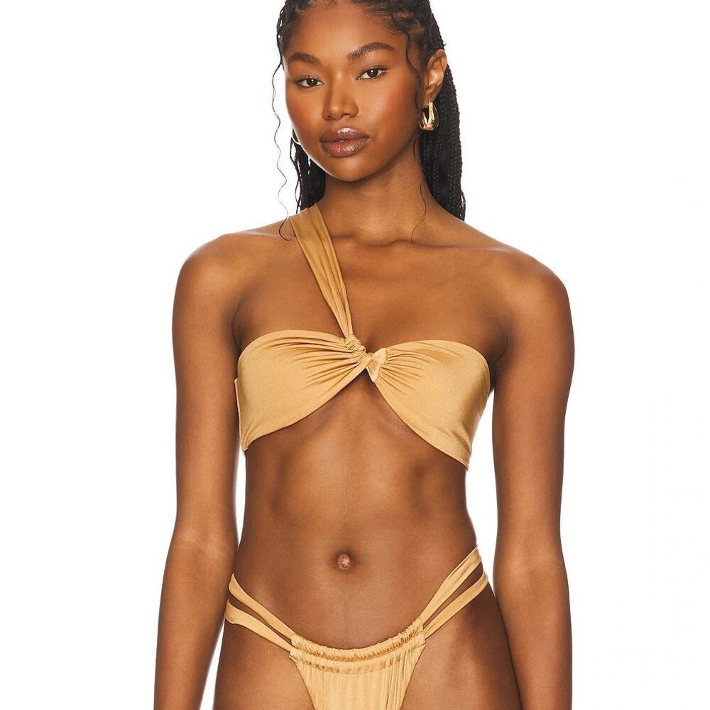 LIONESS Bondi One Shoulder Bikini Top Swimwear Luxury Beach Resort Pool Preppy M
